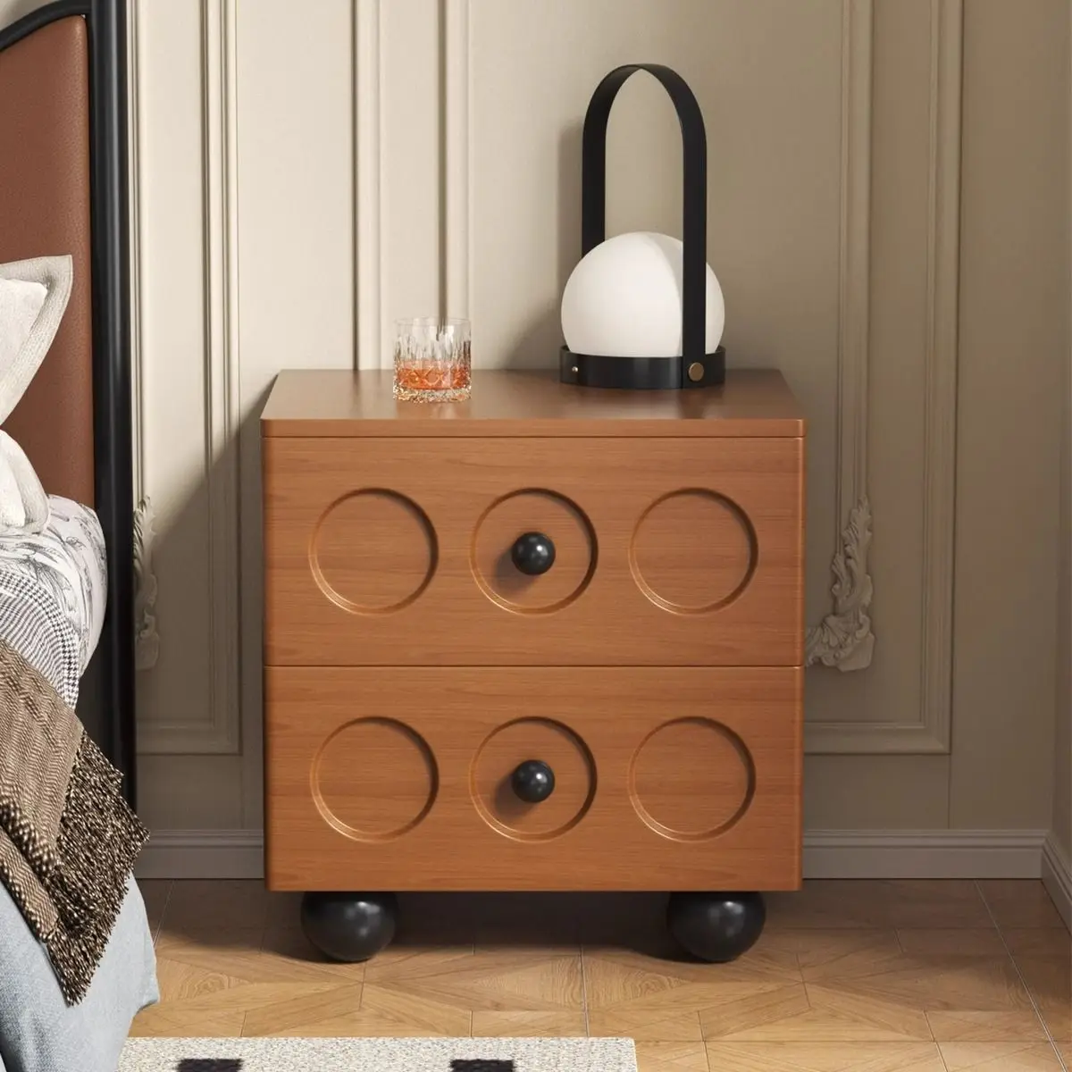 Bedside       medieval solid wood French retro light luxury high sense small creative high value storage paint storage