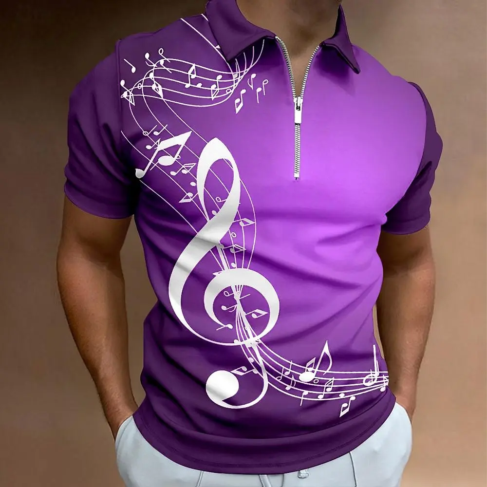 Music Symbol Print Men\'s Polo T-Shirt Summer Casual Short Sleeve Top Oversized Golf Sport Shirt 2024 Polo Shirt For Men Clothing