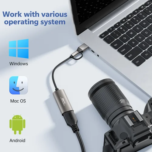 Imagen 2 del producto Tarjeta de captura 1080P Entrada 4K HDMI a USB-A/USB-C USB3.0 Grabación de vídeo y audio de captura para reproductor QT OBS Studio PotPlayer