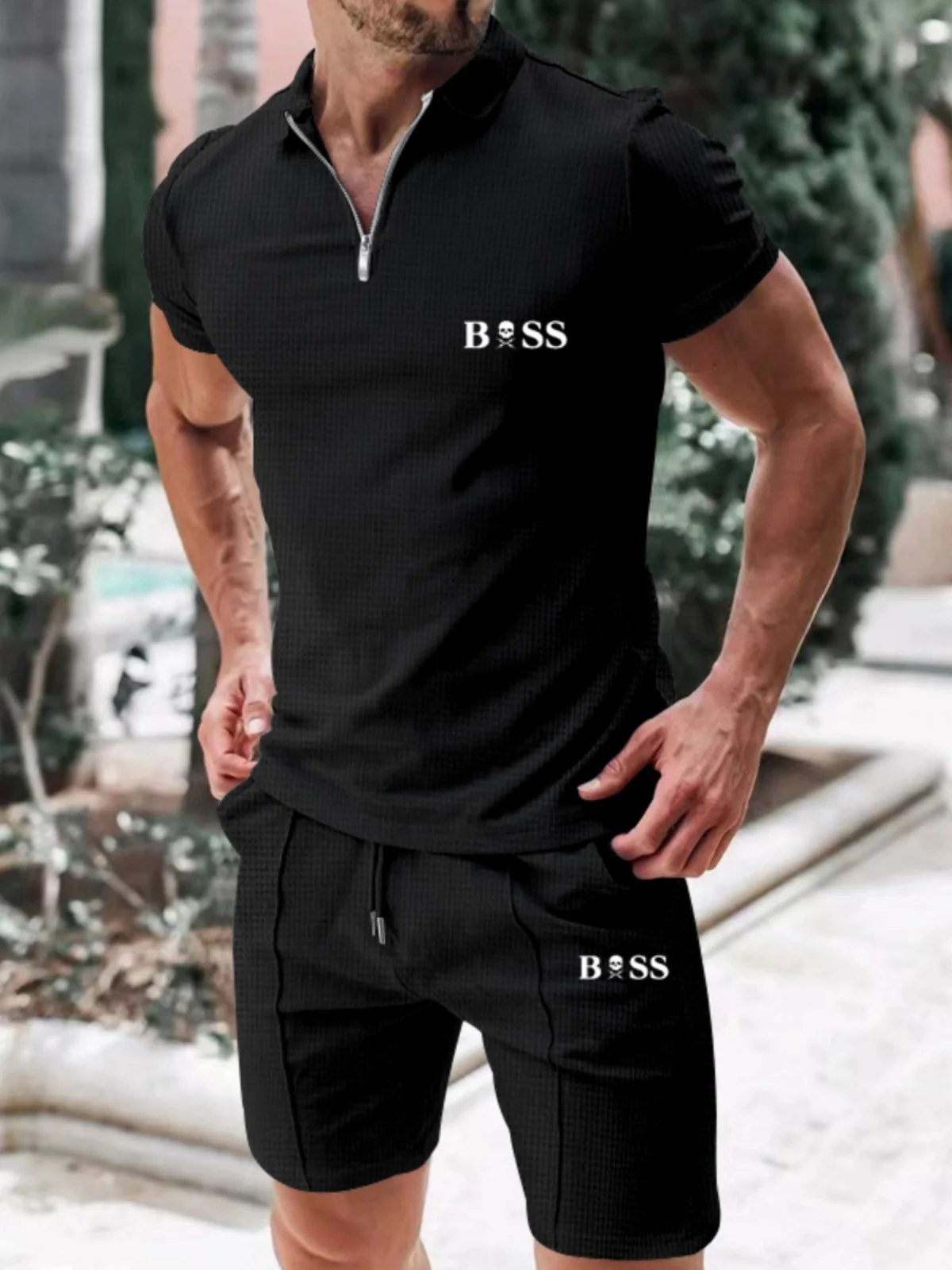 

Loose Lapel Men's T-irt orts Set Casual Long Sve Polyester Fabric Autumn Collection for Middle-Aged Men