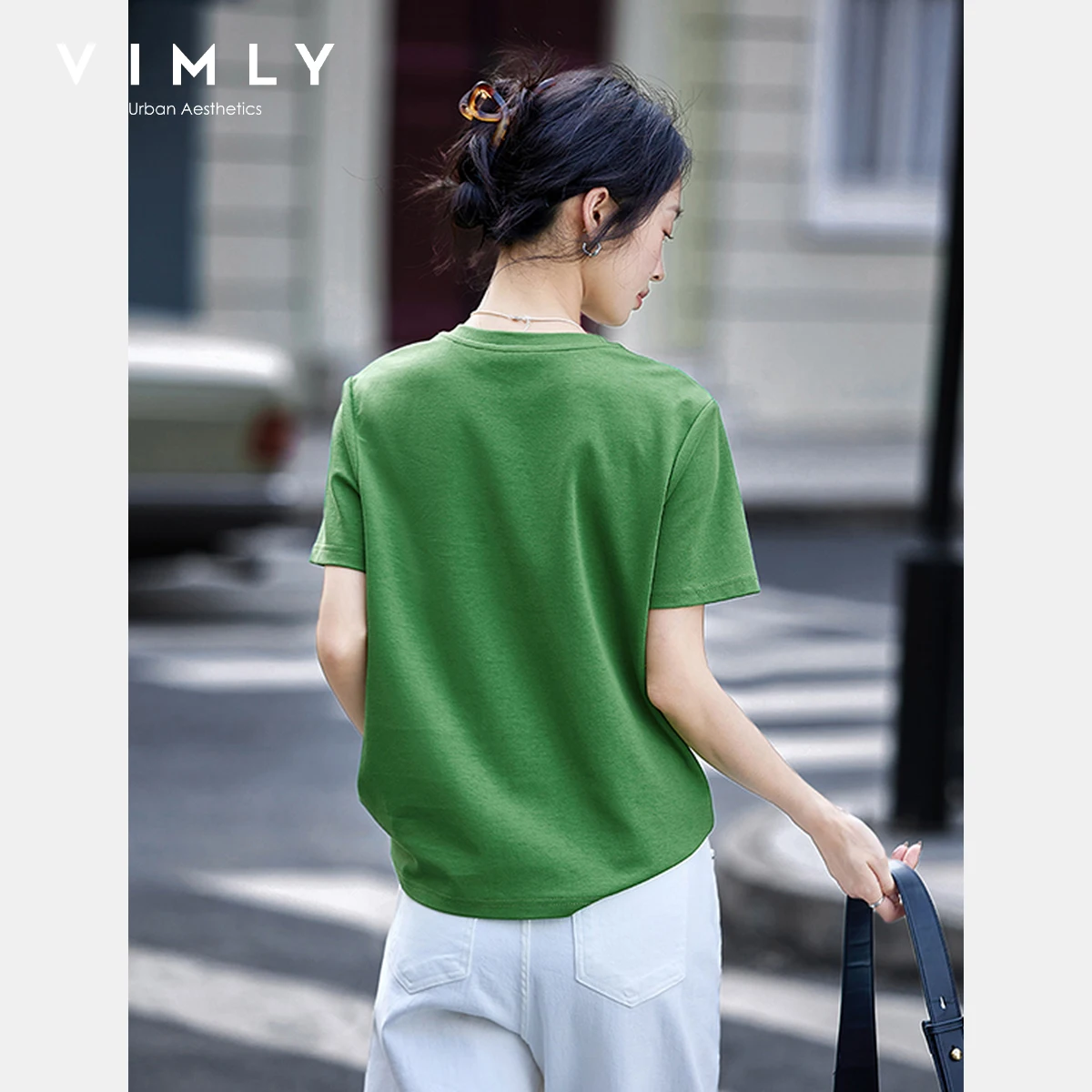 VIMLY Women's Short Sleeve T-shirt Cotton Blend Basic Tee Shirt 2025 Split-Seam Loose Casual Summer Top for Woman Clothing A1889