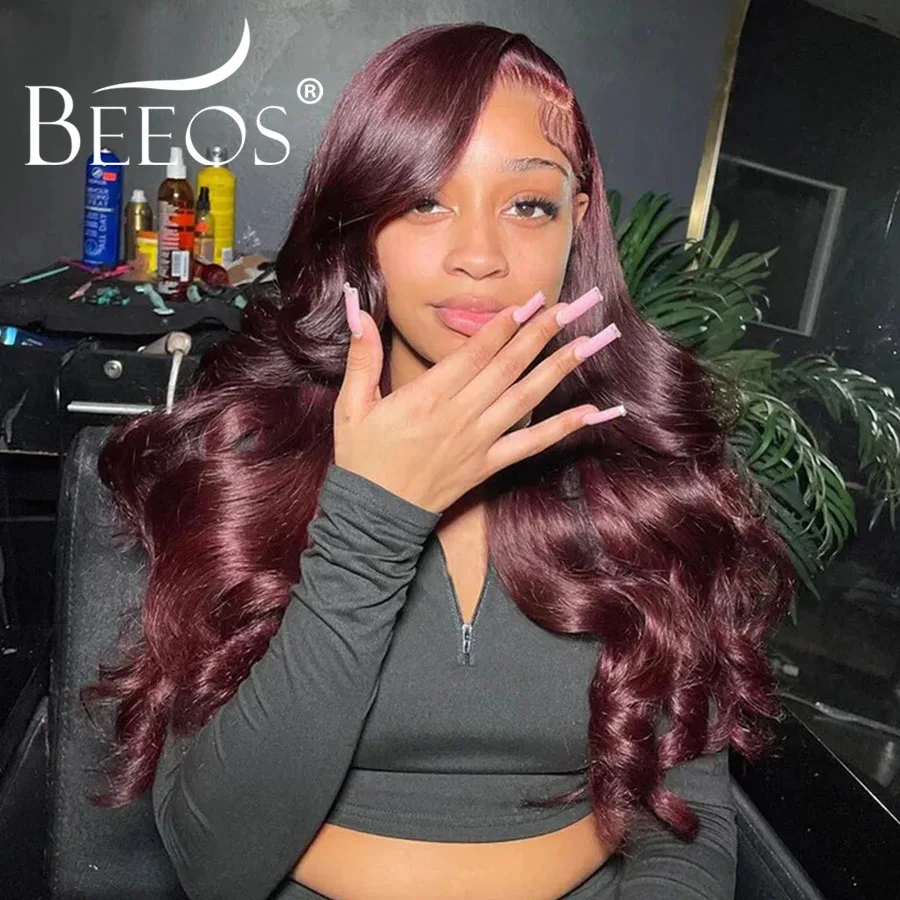 34in 99J أحمر داكن بورجوندي 13X6 HD الدانتيل شعر مستعار أمامي الباروكات الملونة الجسم موجة خصلات الشعر المستعار الإنسان سريعة Qeave شعر ريمي البرازيلي #4