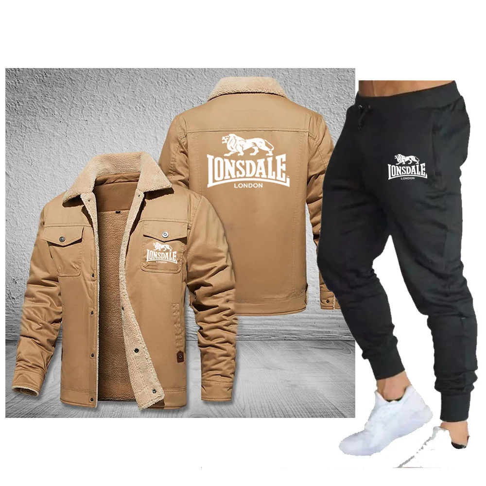 LONSDALE printed winter cotton jacket men's dad grandpa brand warm jacket+plush sports jacket retro workwear cotton jacket, mult