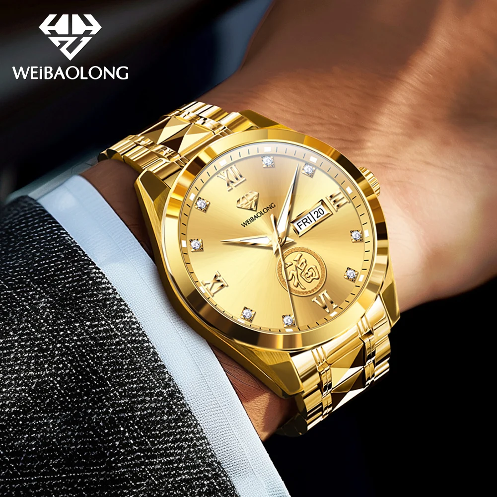 WEIBAOLONG 3805 Automatic Mechanical Men's Watch Real Gold Real Diamond Imported Movement Luxury Watch Waterproof Watches