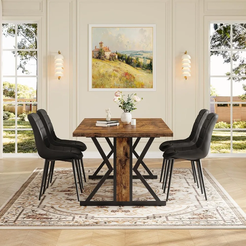 طاولة طعام، طاولة غرفة طعام للمطبخ مقاس 70.9 بوصة بإطار معدني قوي، أثاث مستطيل بأرجل شديدة التحمل وخشبية #2