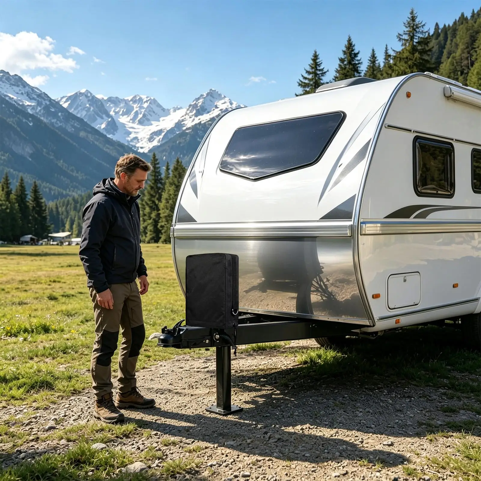 Electric Trailer Jack Cover Waterproof Oxford Storage With Elastic Drawstring RV Electric Jack Cover For Camping Winter Battery