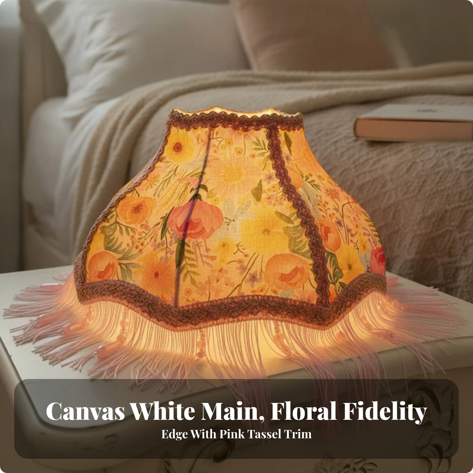 E27 Lamp Shade with Tassels Princess-Style Lamp Shade with Beaded Tassels Floral Lampshade with Beads Elegant Lighting Ornate