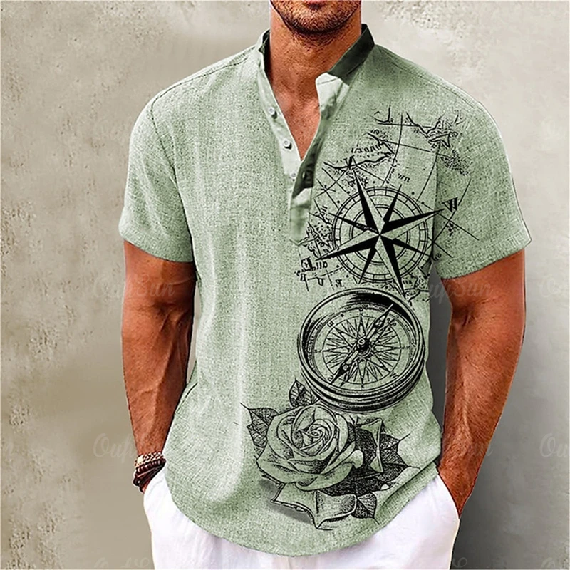 Vintage Men's 3D Sailing Artistic Pattern Print Polo Shirt Men's Casual Retro Shirt Fashion Short Sleeve Tops Men's Clothing