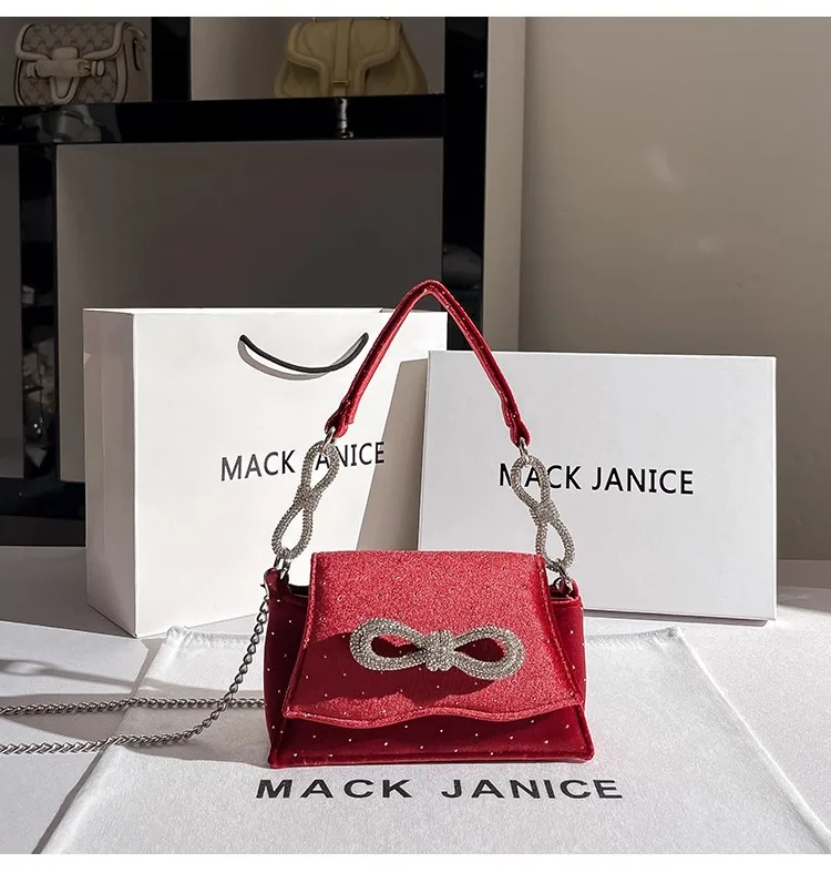 Glitter Diamond Bow Knot Women Handbag Luxury Velvet Fashion Banquet Bag Wedding Party Clutch Purse Shoulder Crossbody Bag