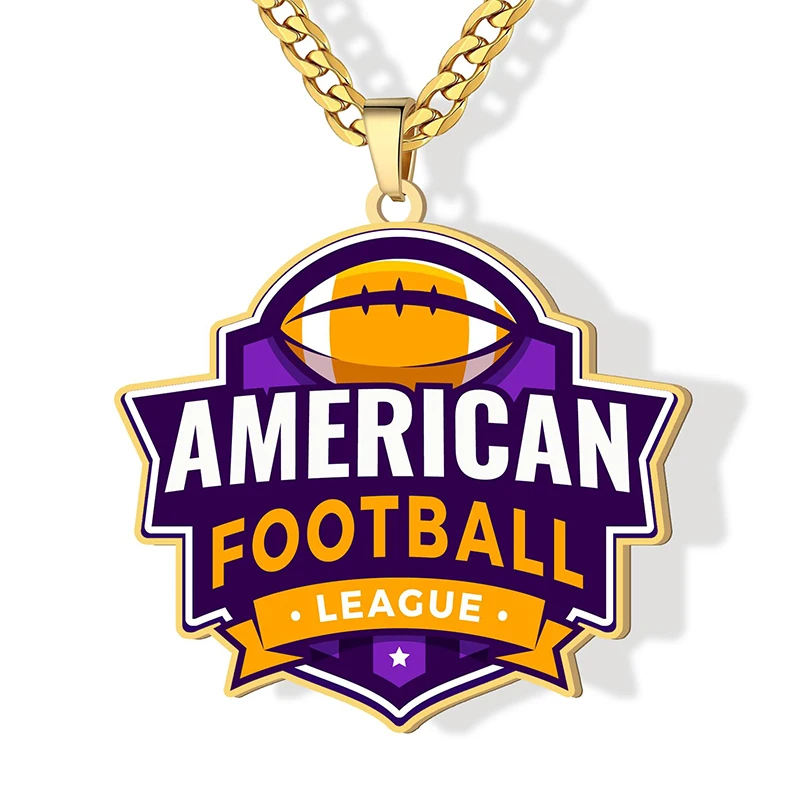 Custom Team Logo Necklace for Men Women Personalized Engraved Large Logo Necklace for Sports Team School Medal Trophy Award MVP