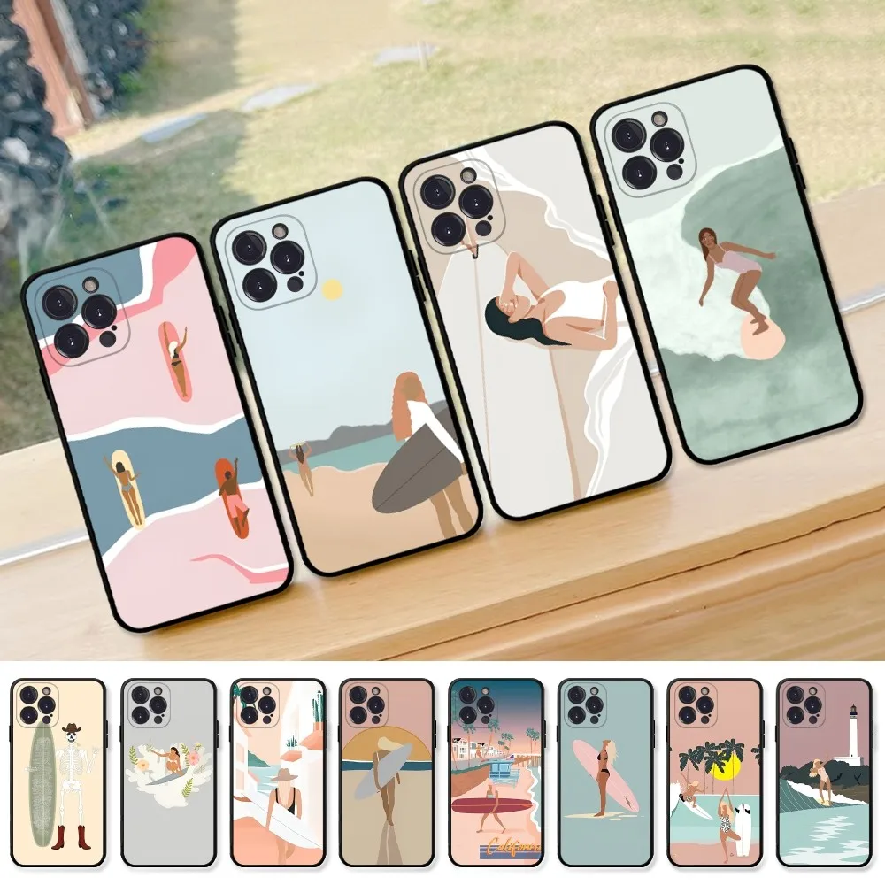 Surf Sports Girl Phone Case for iPhone 15 8 7 6 6S Plus X SE 2020 XR XS 14 11 12 13 Mini Pro Max Mobile Case