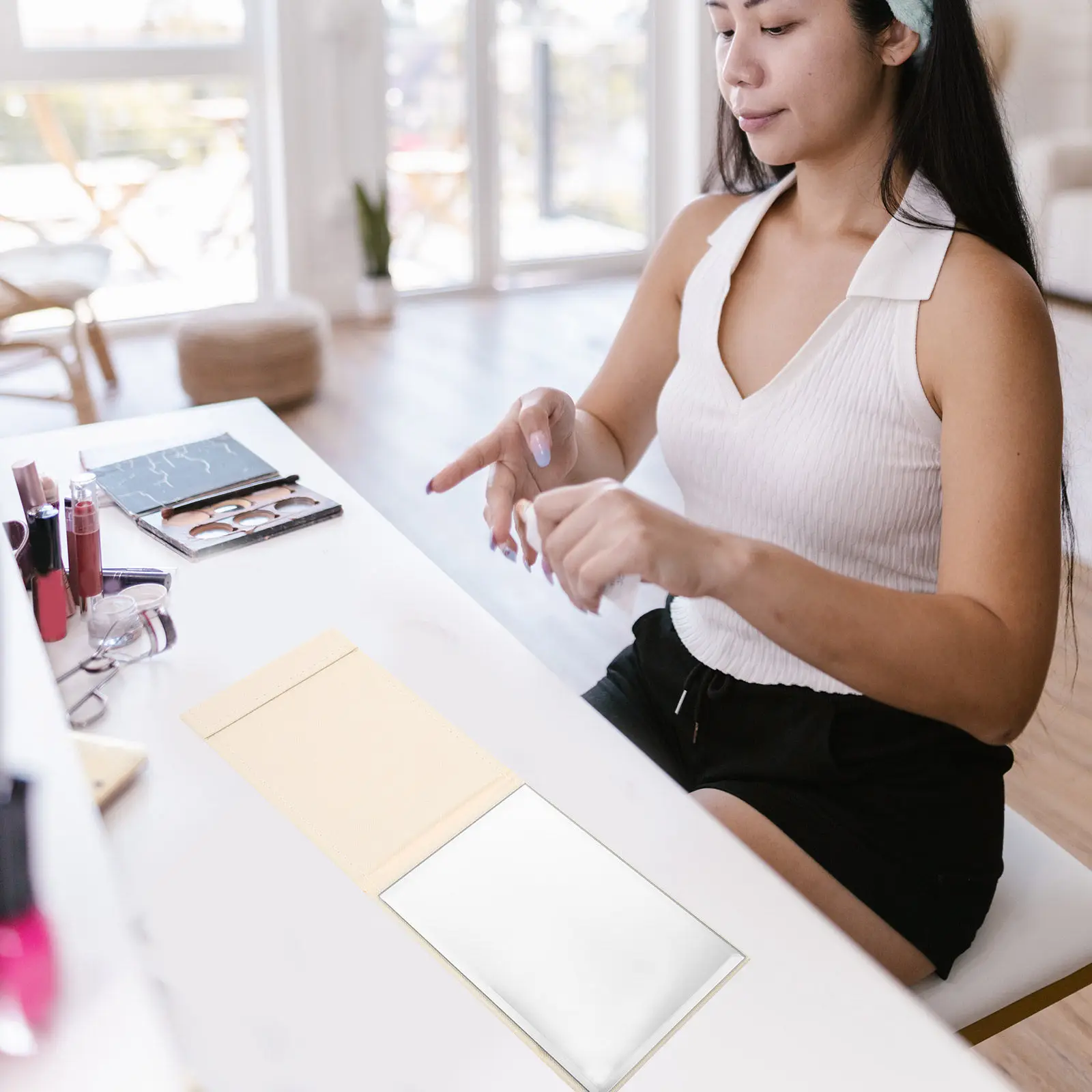 Foldable Makeup Mirror Portable Stylish Adjustable Desk Vanity Mirror Large Clear Reflection Cosmetics Accessory