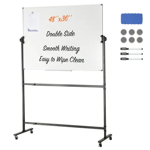 SucceBuy Tableau blanc magnétique roulant Tableau blanc mobile double face 360 °   Tableau effaçable à sec réversible à hauteur réglable pour l'école