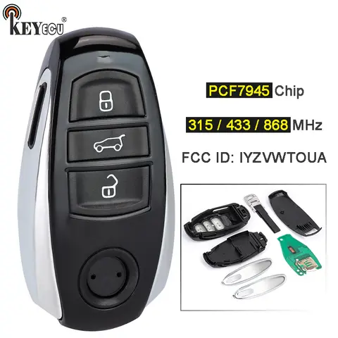 KEYECU 315/433/868MHz PCF7945AC 칩 3 버튼 교체 스마트 카드 원격 키 Fob for Volkswagen Touareg 2010-2018