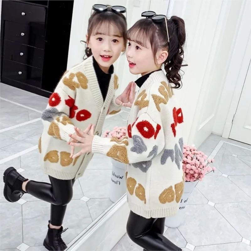 2024 Girl Baby Cartoon Printed Sweater Cardigan Coat Girls Kids Sweaters Jacket Children winter Coats Clothes