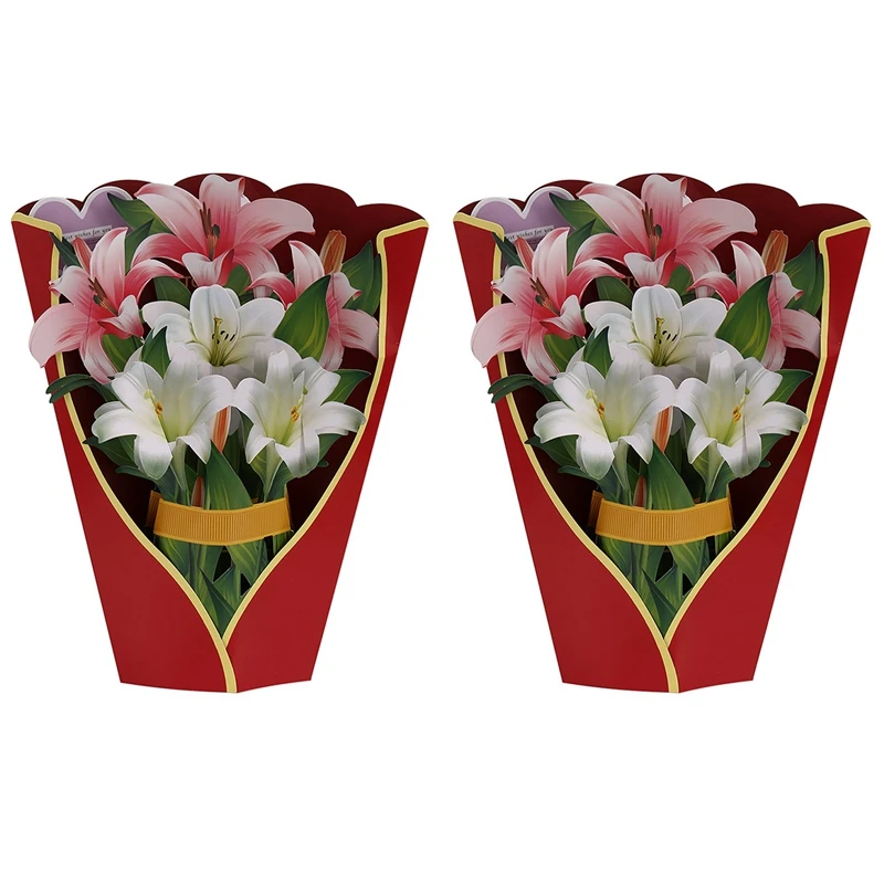 Paper Popup Cards, Lily And Rose Flower Bouquet 3D Popup Greeting Cards For Mom Mothers Day Greeting Cards All Occasions