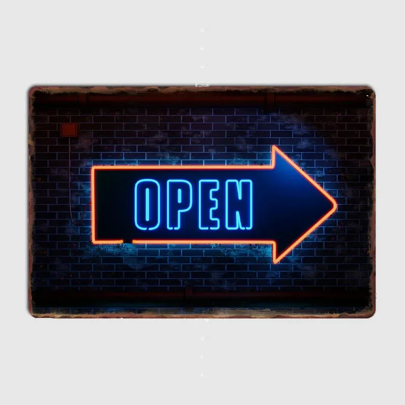 Open Neon Sign Posters Retro Metal Sign Bar Signboard Interior Wall Room Decoration Vintage Home Decor