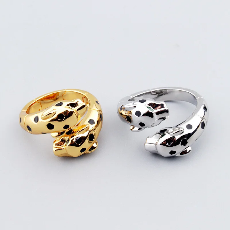 Europe America Ring Bracelet Men Women Lady Plated Gold Color Smooth-surface Black Spots Green Eyes Double Leopard Jewelry Sets