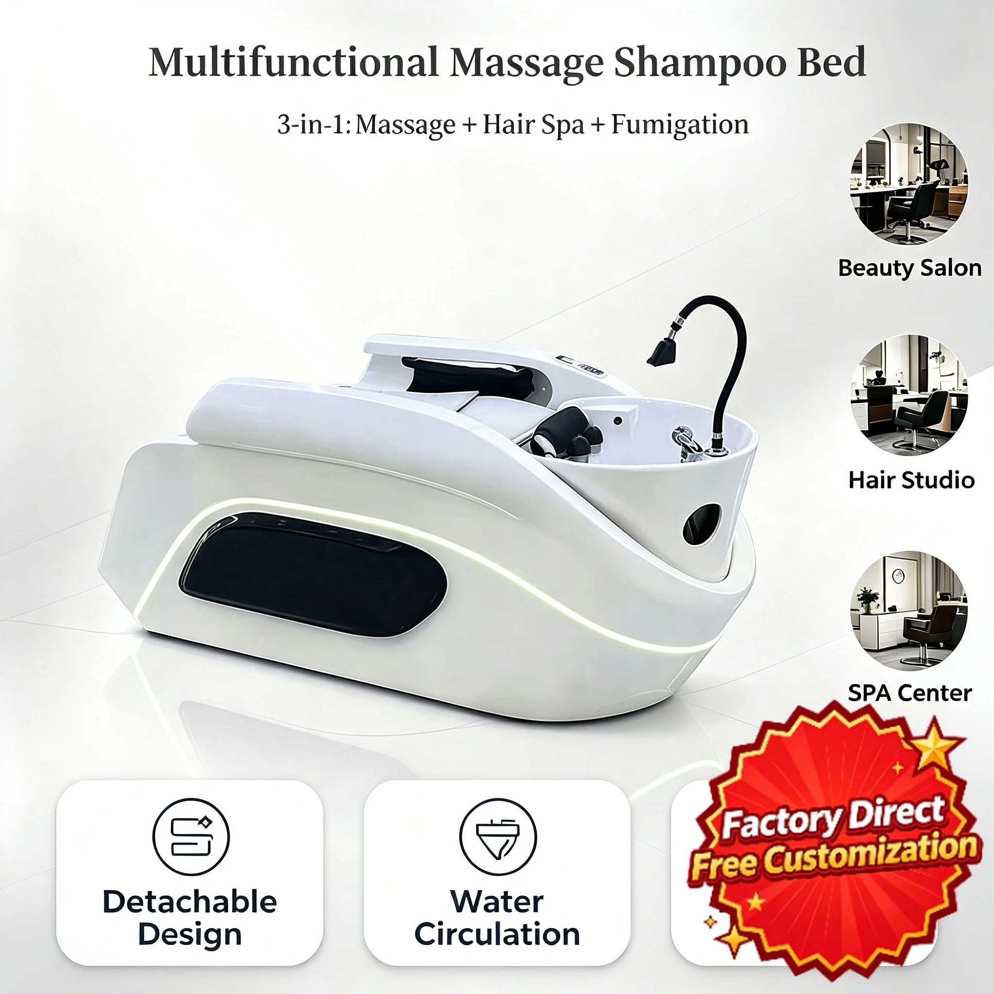 Electric Massage Shampoo Bed Water Circulation Head Spa Therapy for Commercial Salon