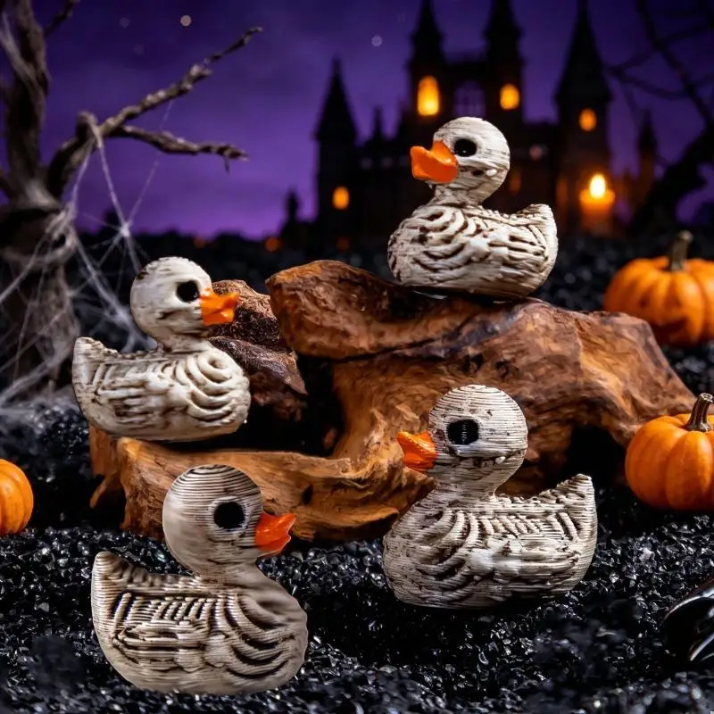 20-Pack 0.6in Gothic Cute Skull Ducks - Resin Figurines For Halloween, Gothic Home, Office, Party - Compact Desk Decor