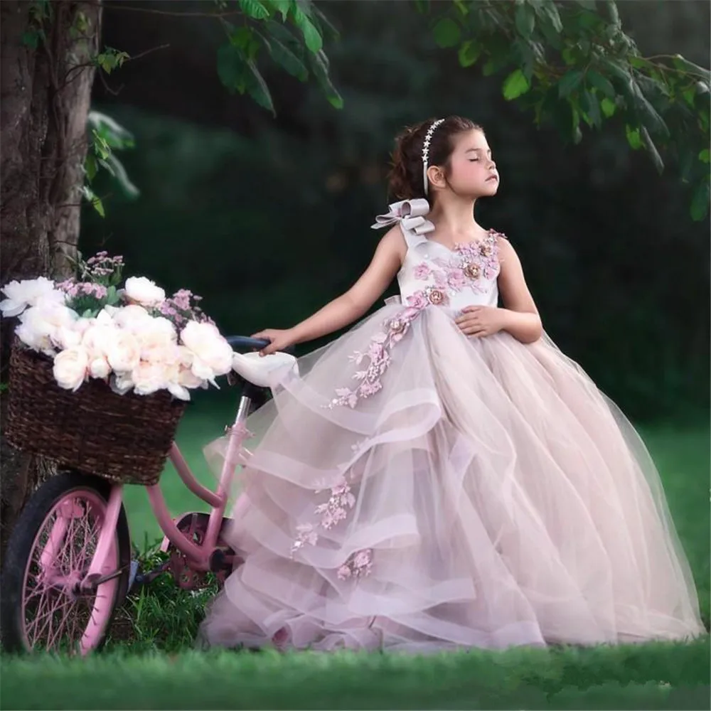 

Tiered Tulle Princess Puffy Flower Girl Dresses Baby Wedding Party High-low Kid Brithday Gowns First Communion Dresses