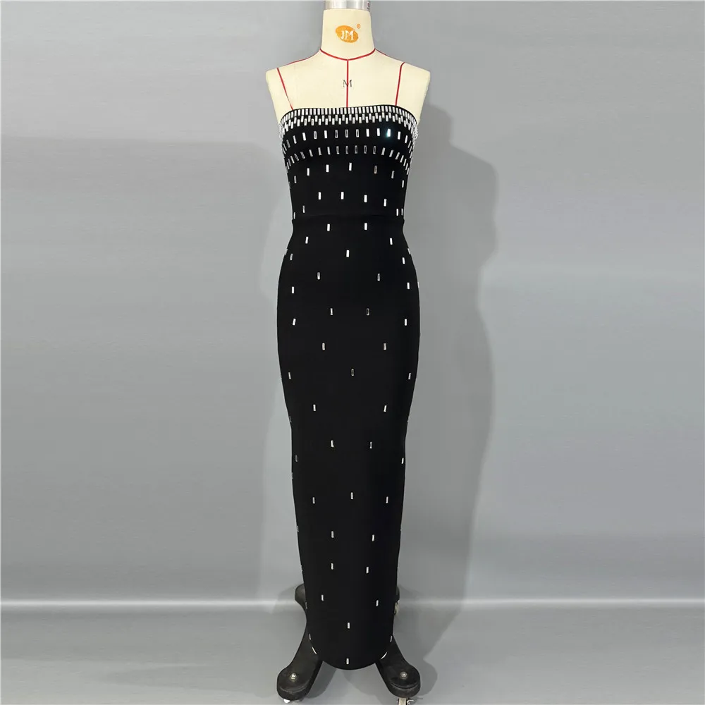 Abito da donna elegante con fasciatura senza spalline con perline Abiti aderenti senza maniche sexy Abiti da sera per feste da club