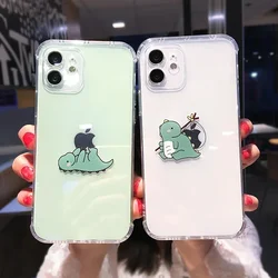 Funny Cute Cartoon Dinosaur Clear Phone Case For iPhone 16 15 14 13 Pro Max 12 11 X XS XR Mini 15 Plus SE Soft Shockproof Covers