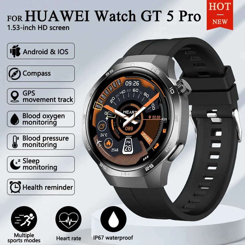 

Suitable For Huawei Watch GT5 Pro Smart Watch 1.53-inch HD Screen NFC GPS Tracker Bluetooth Call Health Waterproof Smart Watch