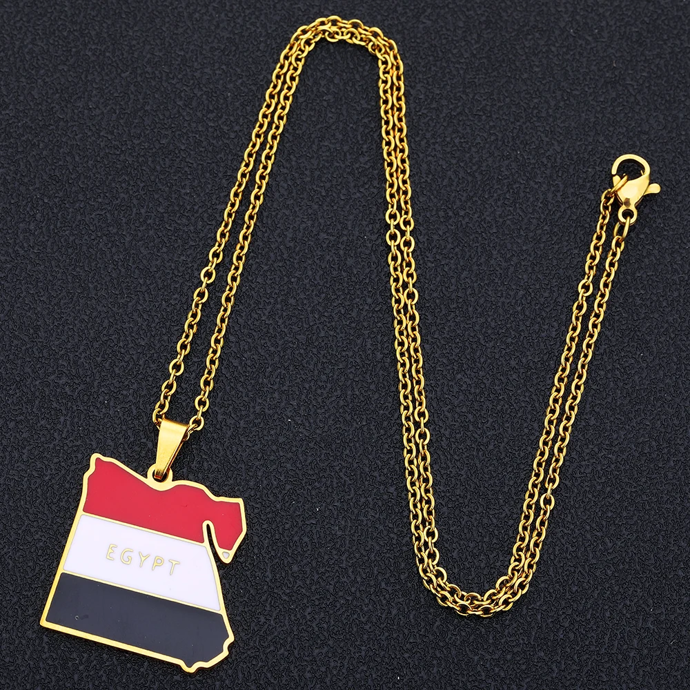 Arab Republic of Egypt Map Flag Pendant Necklace Stainless Steel Africa Men Women Gold/Steel Color Country Map Jewelry Gift