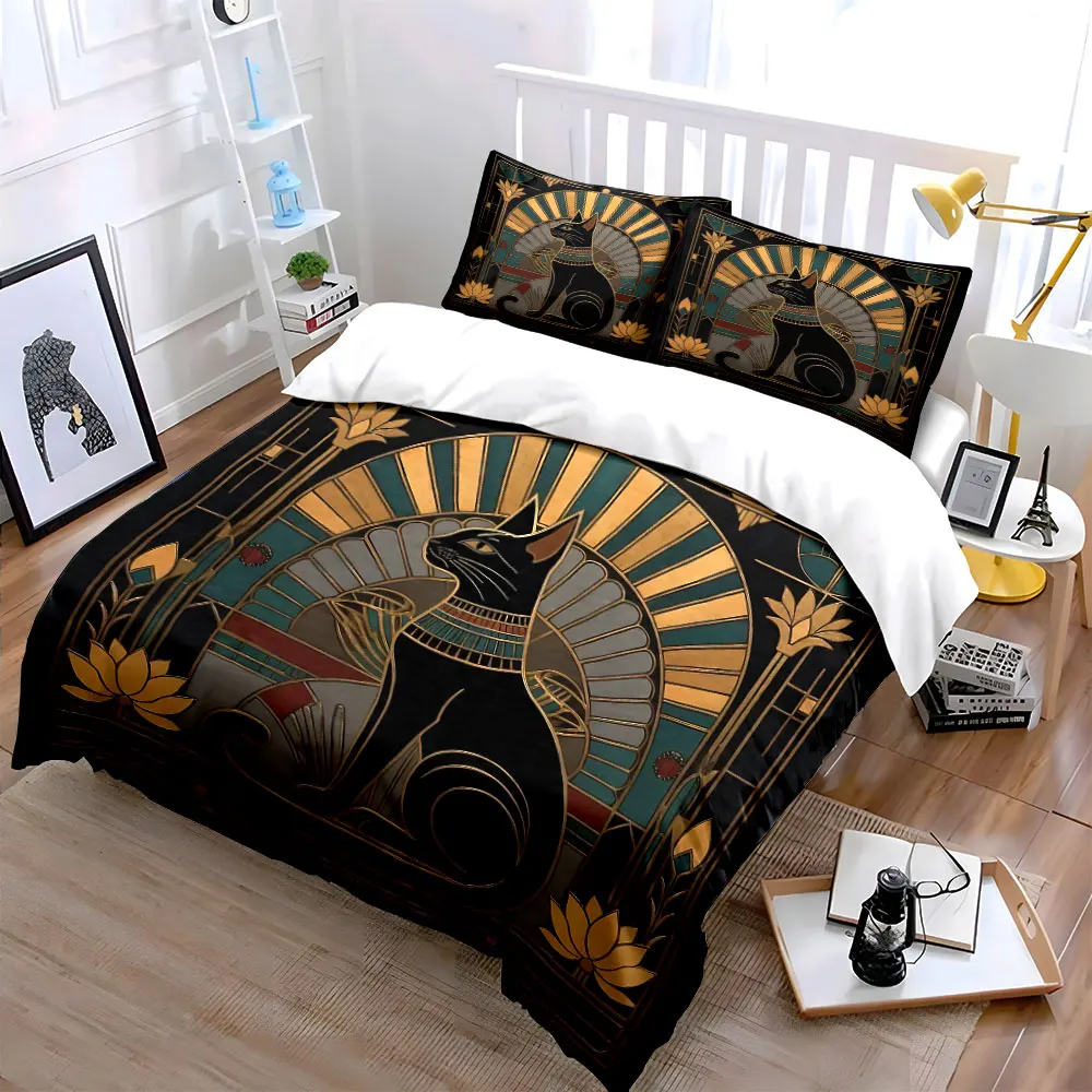Art Deco Cat-Themed Ornament Set  kid's and adults' bedroom decor, Exquisite three-piece bedding set gift