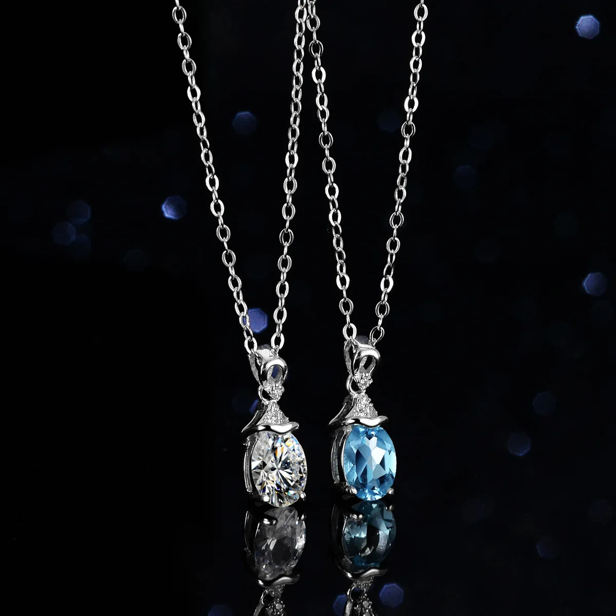 

18K Gold Natural Blue Topaz Moissanite Necklace Women's One Gram Platinum PT950 Pull Geometric Water Droplet Collarbone Chain