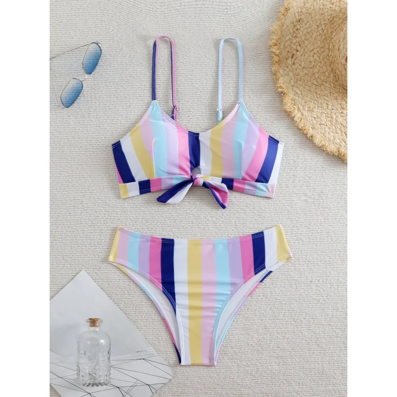 

2025New Swimsuit Striped Bow Bikini Two-Piece Swimsuit for Womenbikini