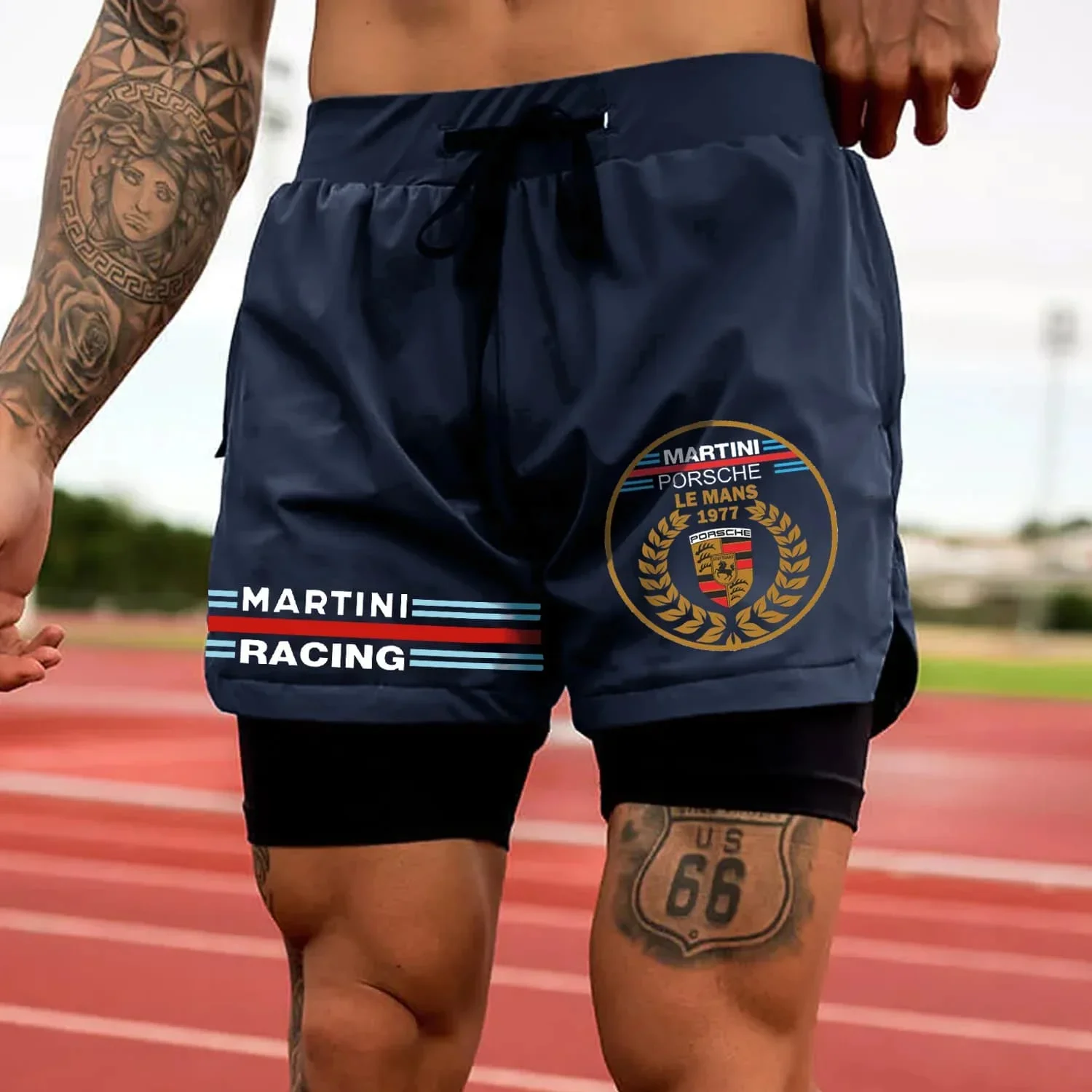 

2025 New Summer Men's Quick-Drying Fake Two-piece Shorts Men's Racing Motivational Workout Shorts Men's Gym Shorts Moto