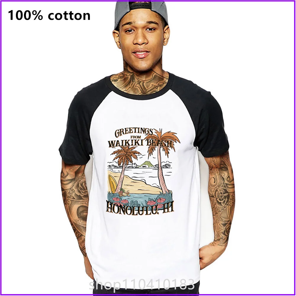 Greetings From Waikiki Beach Honolulu Hi Palm Hawaii T Shirts For Men'S Women Tshirt T-Shirt Vintage Military Acid Wash New Styl