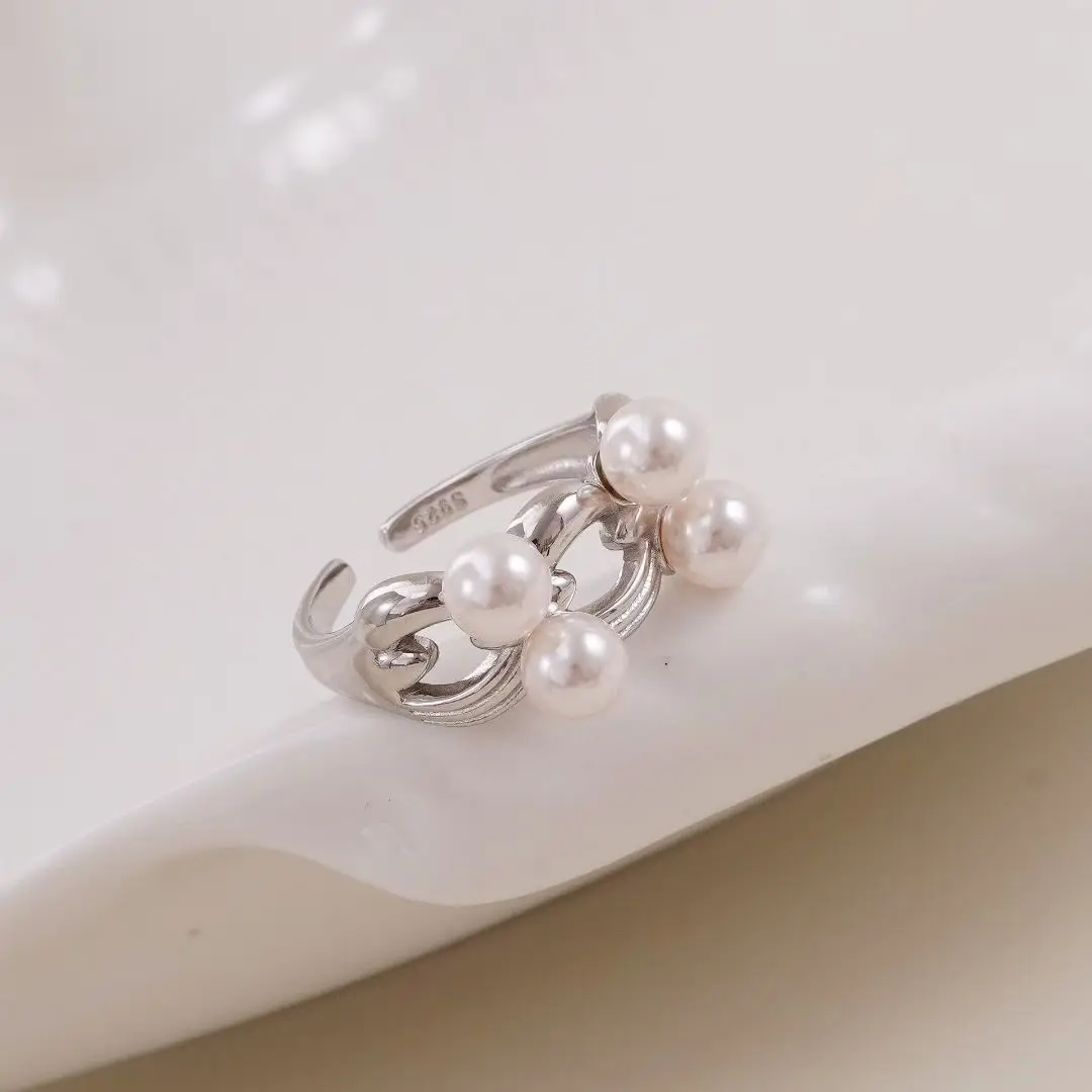 S925 Sterling Silver Adjustable Finger Ring Mountings Base Setting Findings Jewelry Components for 4-5mm Pearls 3pcs/lot