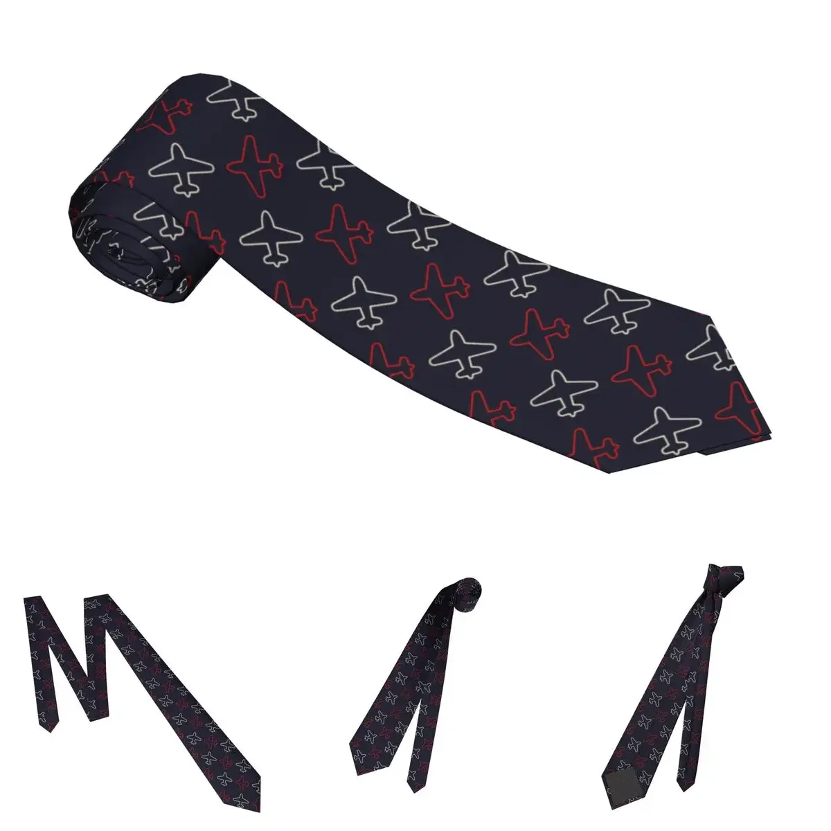 Red-white Contour Line Airplane Unisex Neckties Slim Polyester 8 cm Narrow Neck Tie for Mens Accessories Cravat Gift