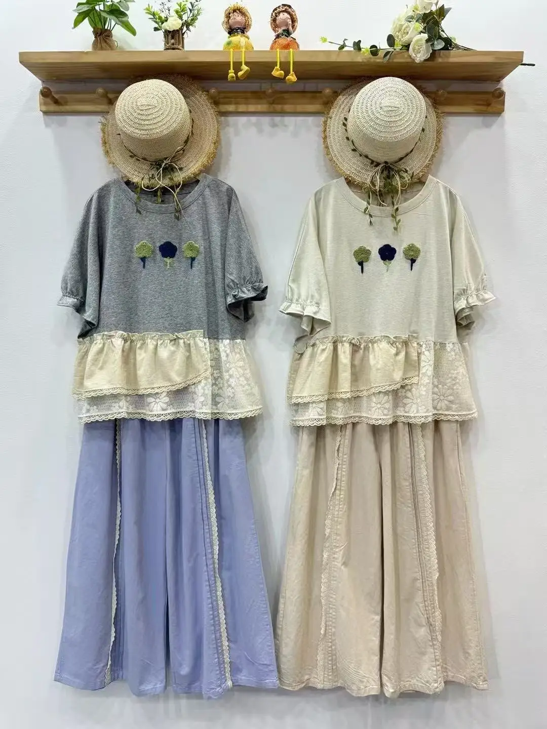 Mori kei clothing Japanese style vintage lace patchwork shirts and blouses for women summer cartoon tree embroider shirts
