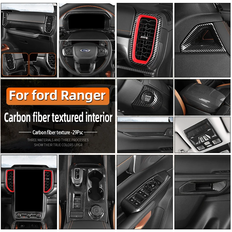 RHD For Ford Ranger T9 2023 2024 interior accessories front rear air vent Window Switch Panel Cover Gear Shift Button Sticker