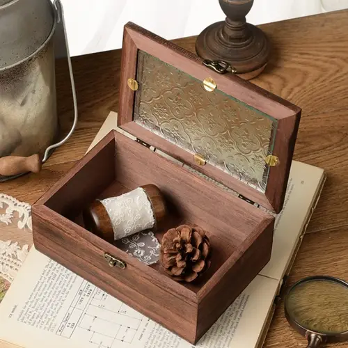 Retro Wooden Storage Box Plain Wood With Lid Multifunction Hinged Boxes Gift Packing Jewelry Case Box Home Sundries Storage Box/ - Image 2