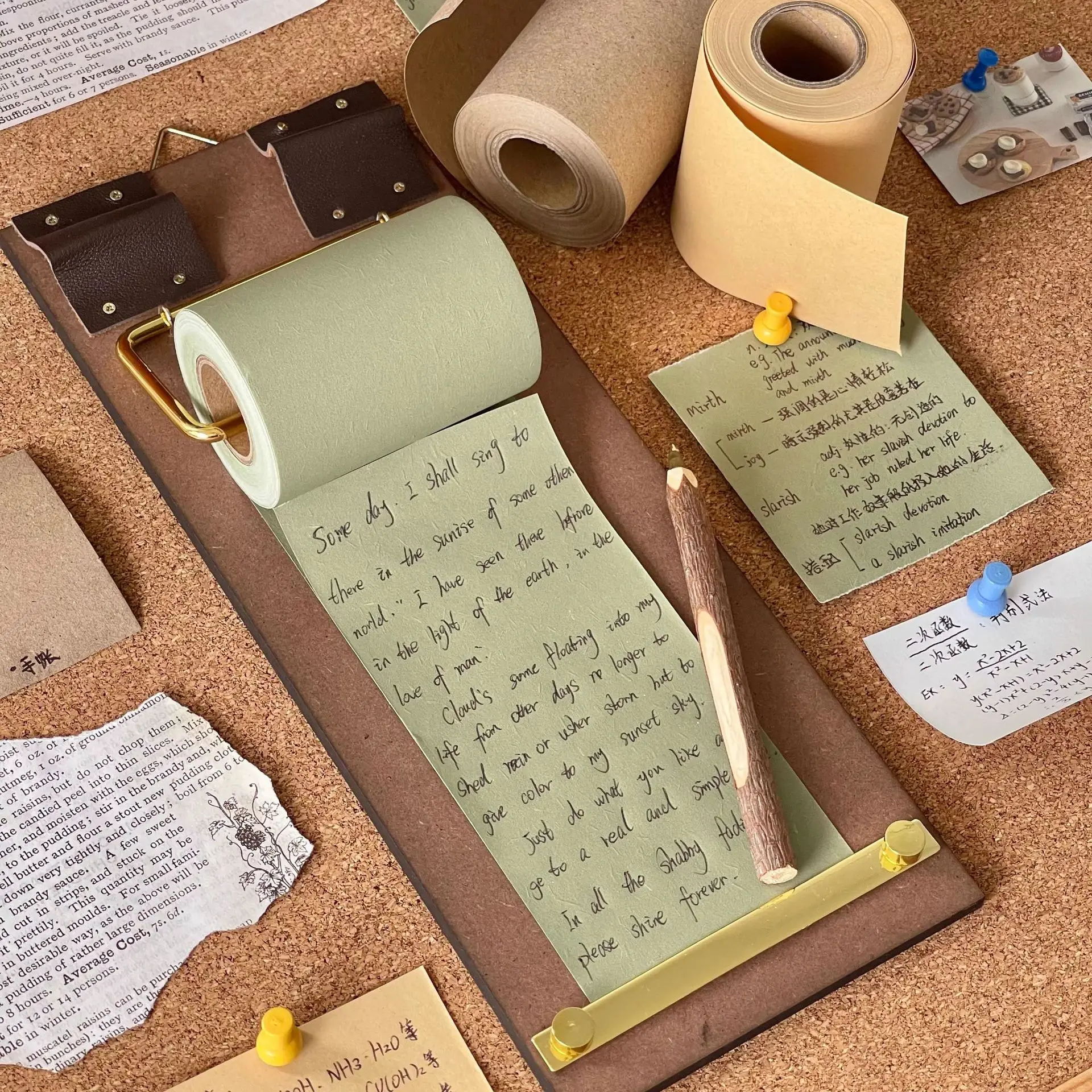 Vintage Hanging Memo Board Clip Refillable Kraft Paper Roll Notebook DIY Retro Wall-Mounted To-Do List Planner Writing Sticky