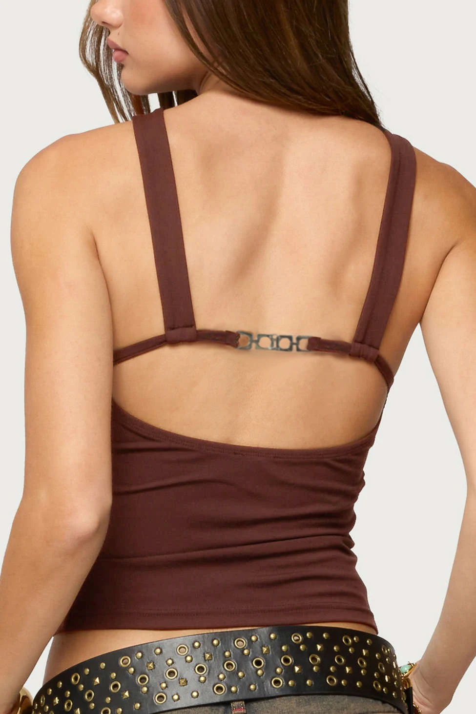 Women Cross Twist Halter Crop Top Cut Out Sleeveless Camisole Adjustable Buckle Backless Ruched Slim Tank Summer Brown Vest