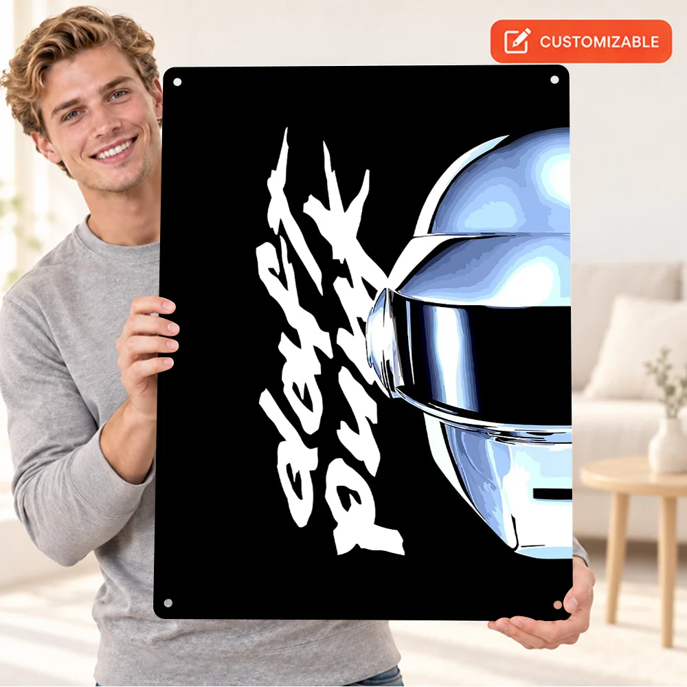 Daft Punk Helmet Printed Poster Customized Aluminum Metal Sign Vector Illustration Wall Art For Living Room Music Lover Gift