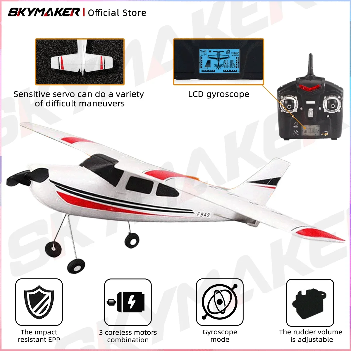 

WLtoys F949s 2.4GHz Radio-Controlled Aircraft with Detachable Stabilizers Lightweight Streamlined Body Toy Model Plane for child