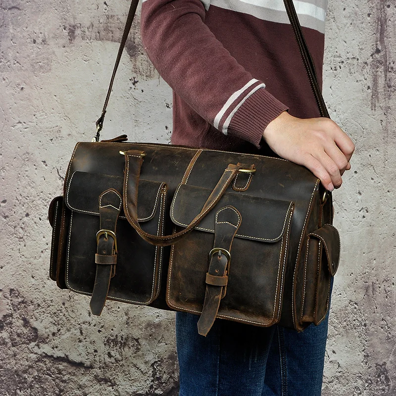 Männer Aktentaschen Männlichen 14-zoll Laptop Handtasche Business Schulter Messenger Tasche Computer Umhängetaschen Retro Crazy Horse Leder