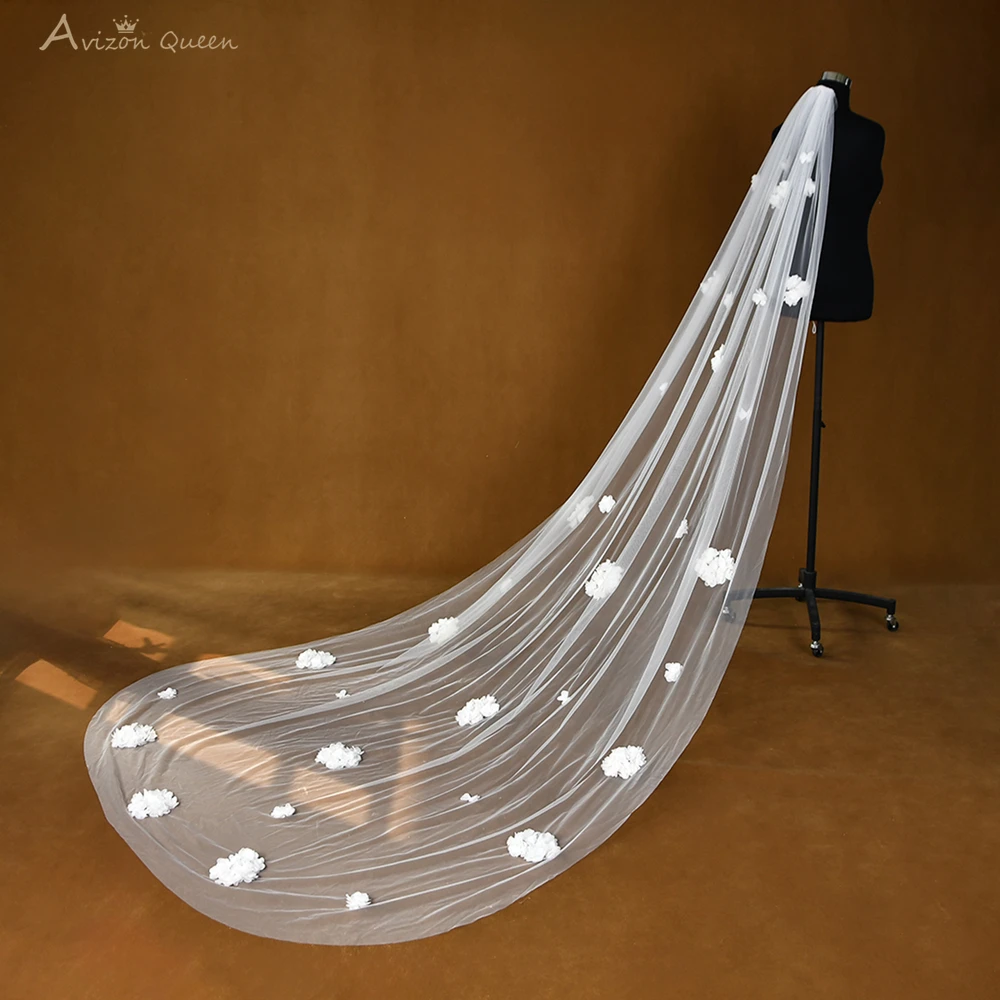 Elegant 3d Flower Cathedral Single Layer Bridal Veil Outdoor Wedding Fishtail Tail Wedding Accessories Y120