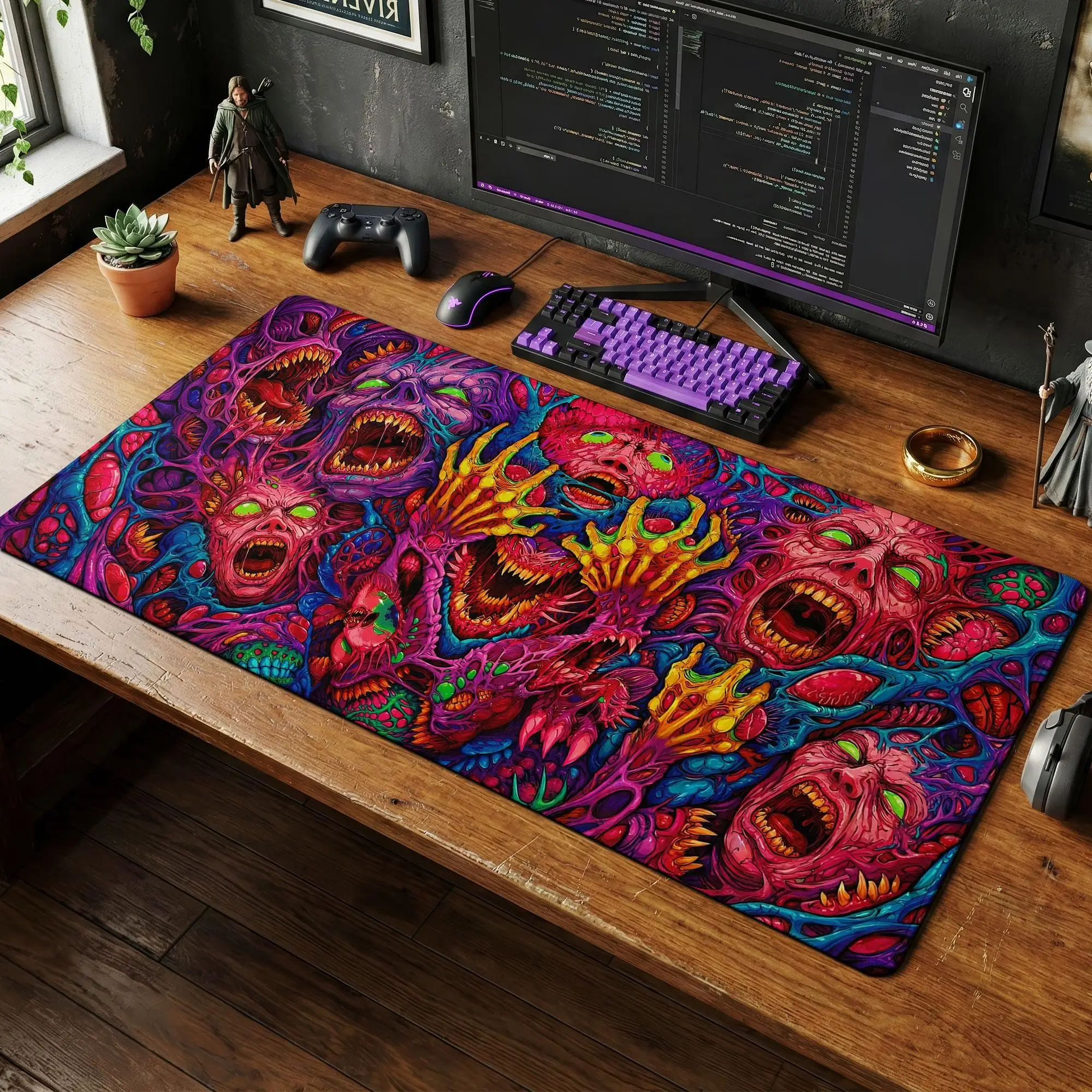 Japan Red Mouse Pad Neon Gore Monster Art ,Psychedelic Horror Desk Mat: , Mousepad Retro Gaming Keyboard Pad Carpet Mouse Mats