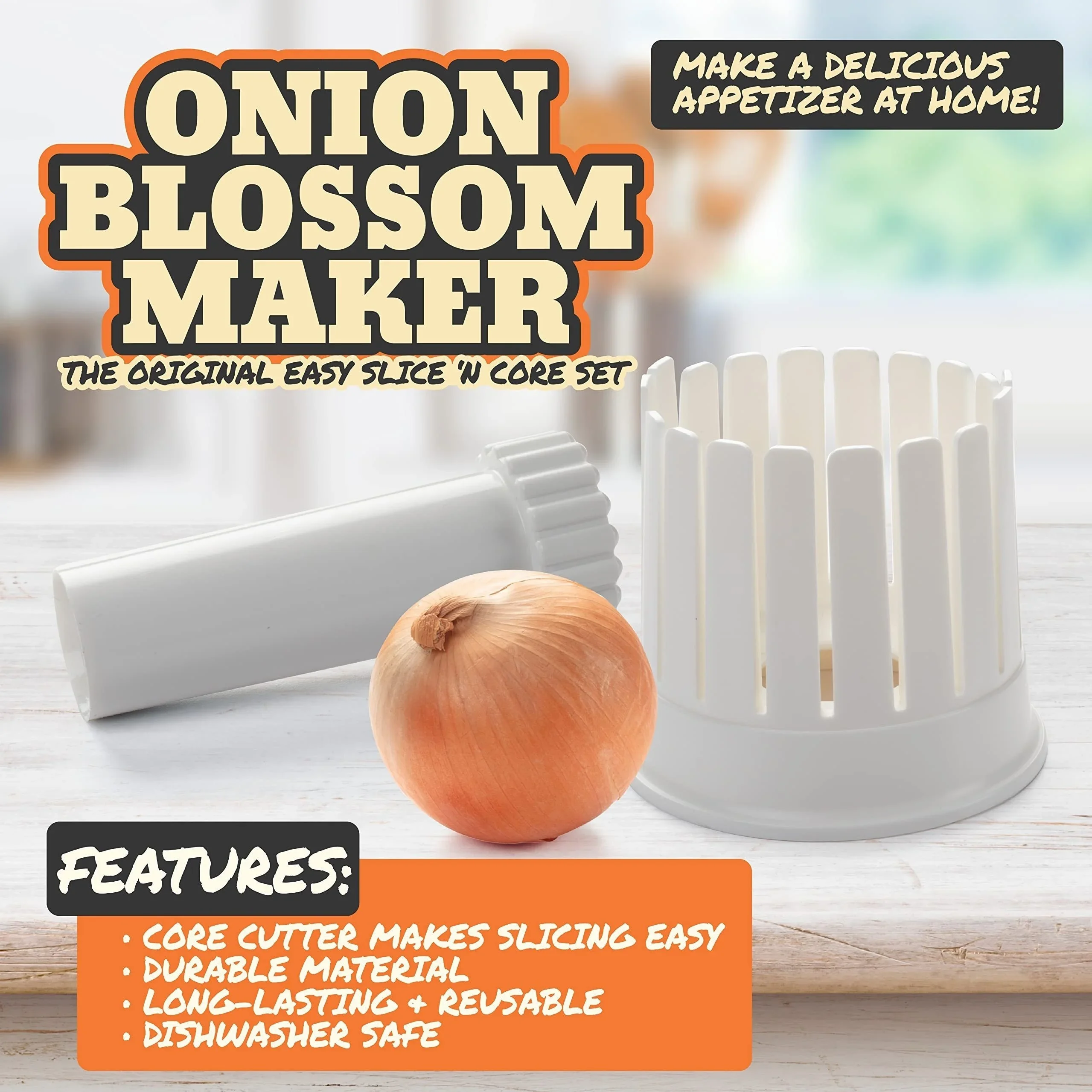 1Set Home Onion Slicer, Onion Blossom Maker - All-in-One Blooming Set W Core Cutter & Knife Guide