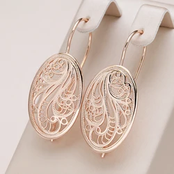 Kinel New Unusual 585 Rose Gold Long Earrings Geometric Hollow Flower Big Drop Earrings for Women Fashion Daily Jewelry Gift