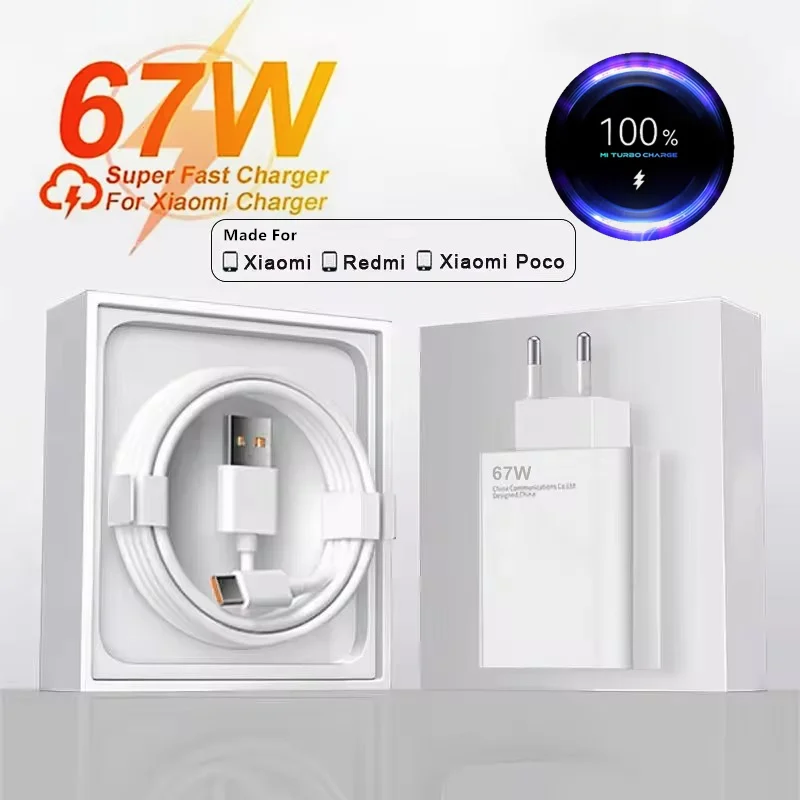 67W 6A Ultra Fast EU USB Charger For Xiaomi 13 14T 15 Redmi Note 10 11 12T 13 14 Pro POCO X6 F7 Type C Cable Turbo Quick Charger