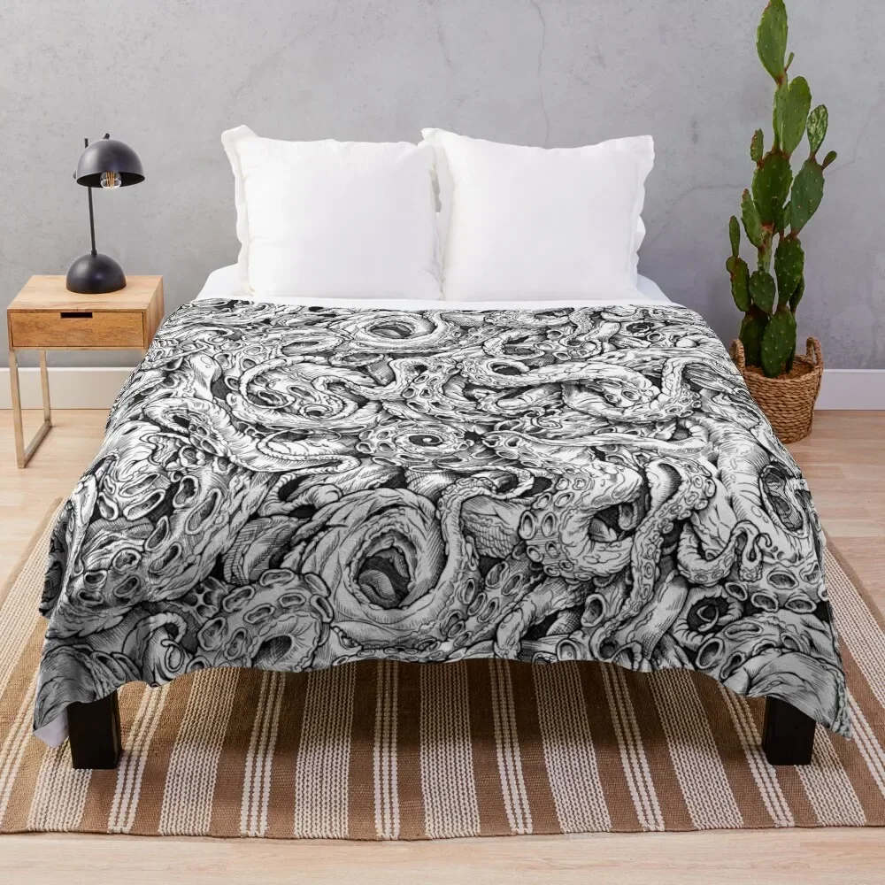 

Tentacles of Cthulhu (B / W) Throw Blanket Modern Design Soft Blanket for Home Decor